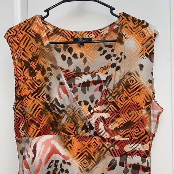 Renuar sleeveless lined orange animal print abstract dress size large - Picture 4 of 9